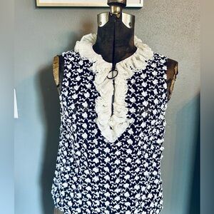 Manoush Tank Top with Ruffle Neck And Zipper And Embroidery Detail‎ Size 2